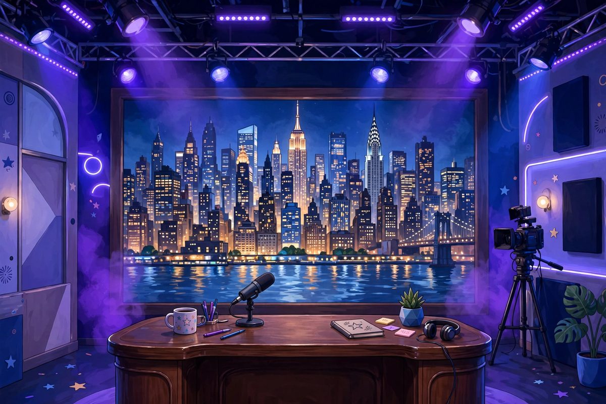 Illustration: a late-night TV studio
