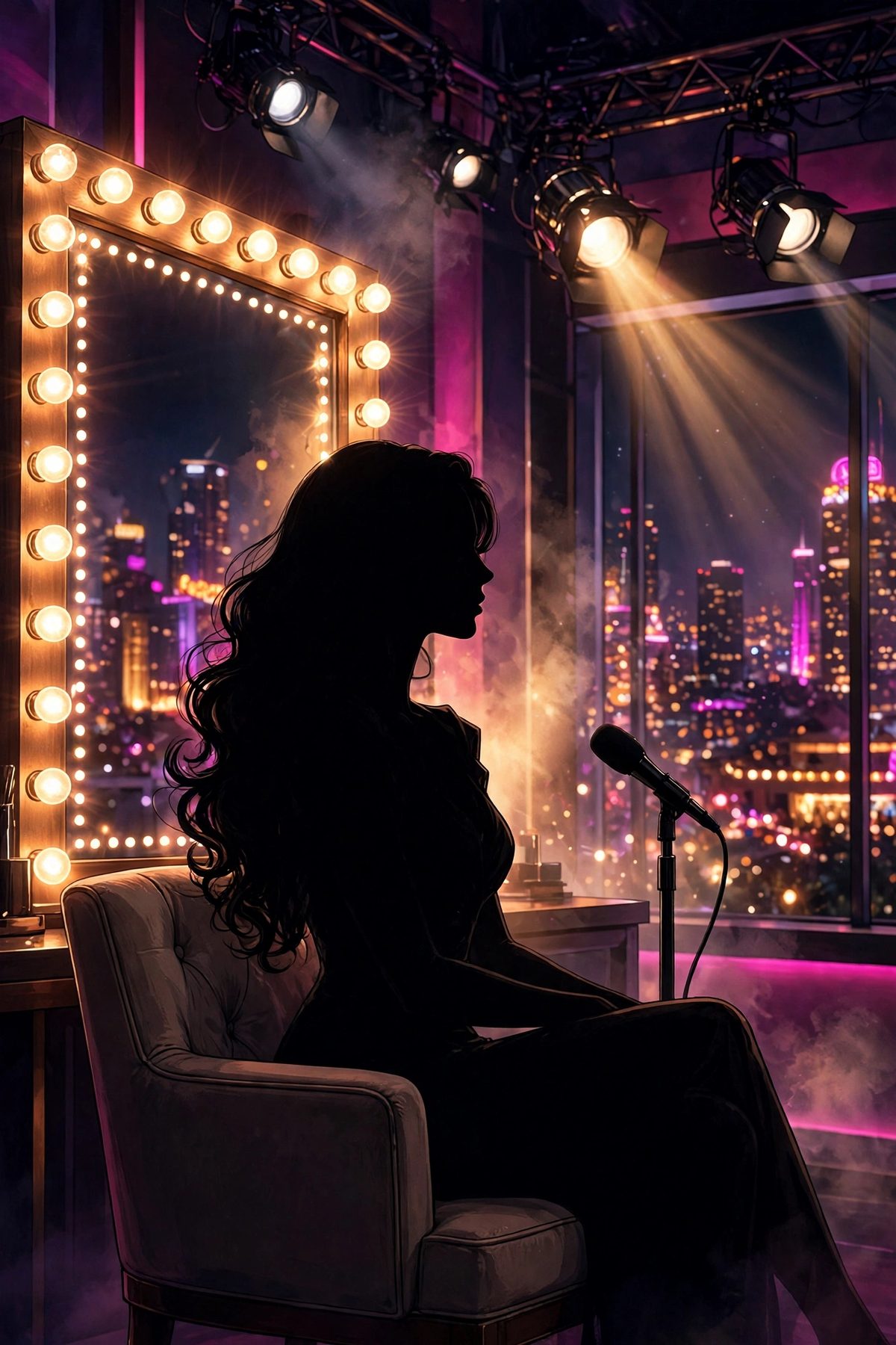 Illustration: a woman on a reality television studio set